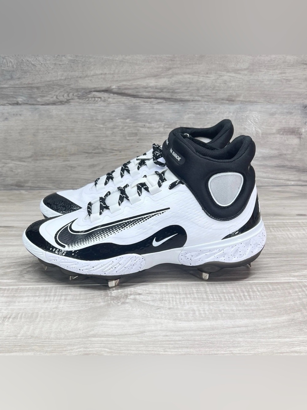 Nike Alpha Huarache Elite 4 Mid Baseball Cleats White Black FD2744-107 Size 8.5